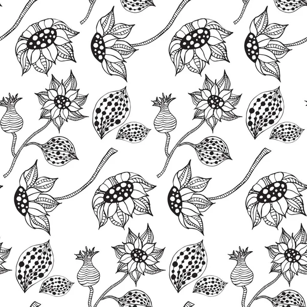 Schwarz-weiße nahtlose botanische Textur — Stockvektor