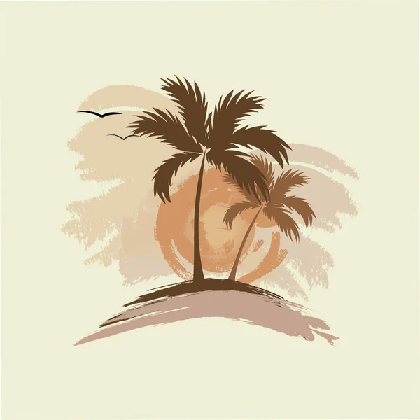 Palmiers, soleil et goélands — Image vectorielle