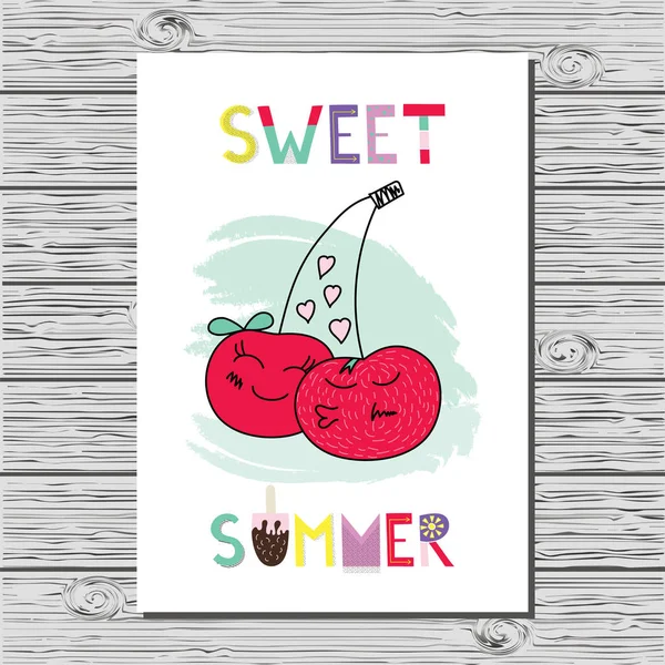 Mooie zomerse poster met kersen — Stockvector