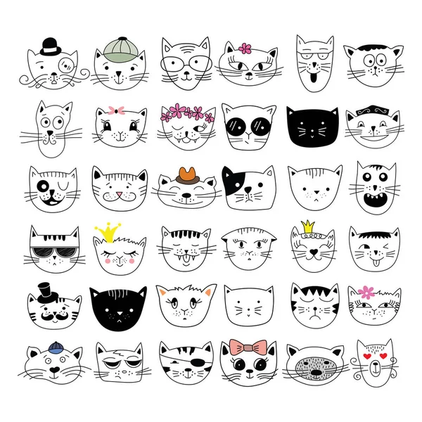 Gatos, conjunto de doodle bonito . —  Vetores de Stock