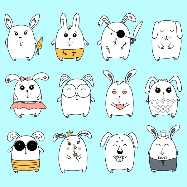 Jolis lapins. Ensemble d'illustration de lapin doux pour Pâques . — Image vectorielle