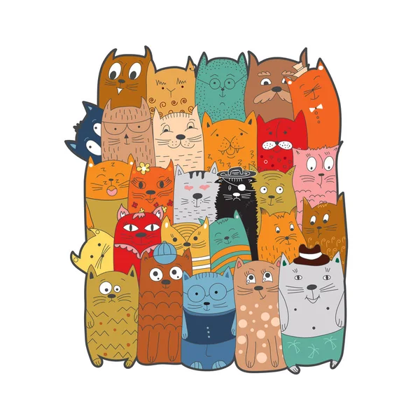 Aranyos macskák, doodle stílus. — Stock Vector