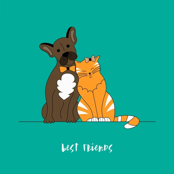 Dog and cat best friends. — Stock Vector