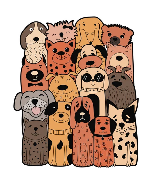 Aranyos kutyák, doodle stílus. — Stock Vector