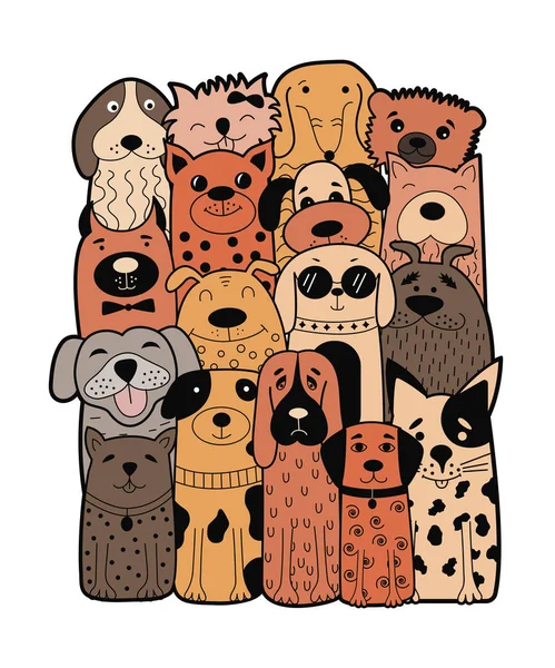 Chiens mignons, style doodle . — Image vectorielle