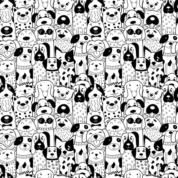 Varrat nélküli mintát a fekete-fehér doodle kutyák. — Stock Vector