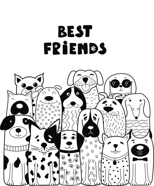 Siyah ve beyaz kart doodle köpeklerle. 