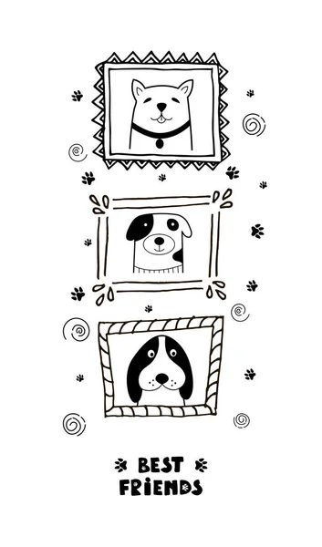 Carte drôle avec des chiens visage mignon et lettrage Meilleurs amis ! — Image vectorielle