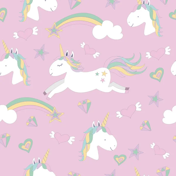 Vector seamless pattern with magical unicorns. — Stock Vector