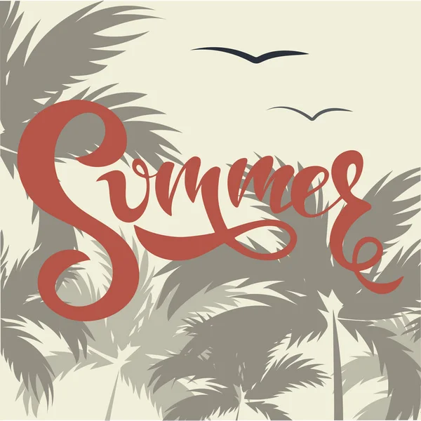 Sommerbanner mit Palmen und Schriftzug Sommer! — Stockvektor
