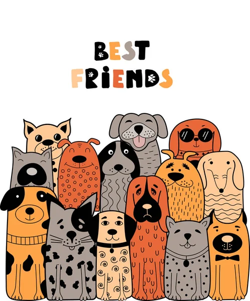 Doodle köpeklerle renkli kart. 