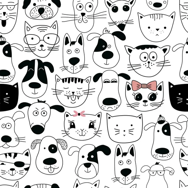 Doodle kediler ve köpekler ile Seamless Modeli.