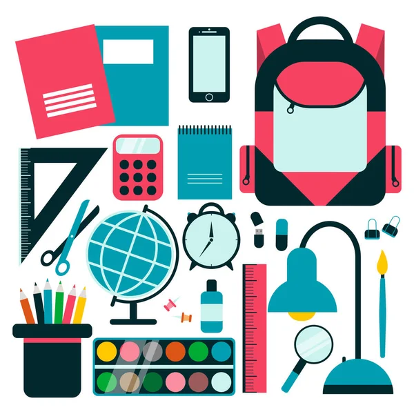 Back School Background School Supplies Set Vector Illustration — Stock Vector