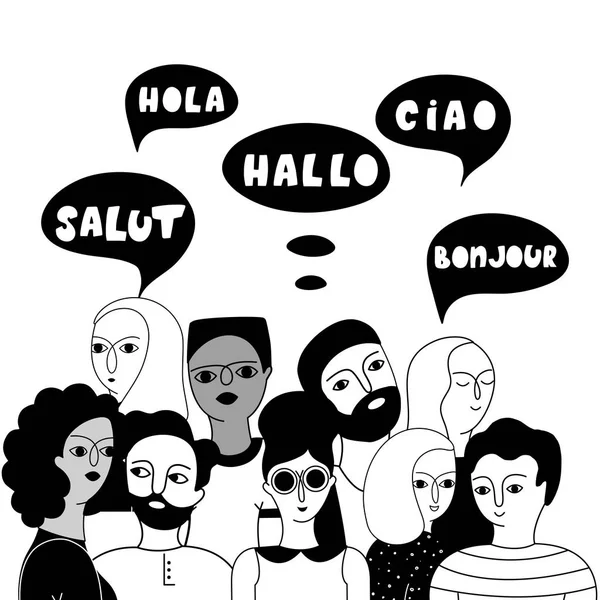 Gruppo multilingue di persone insieme illustrazione vettoriale — Vettoriale Stock
