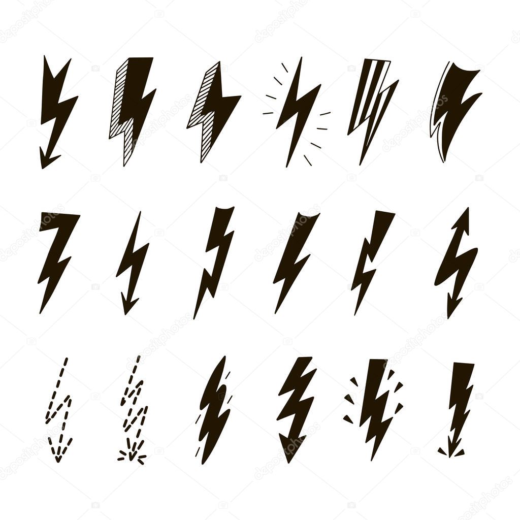 Lightning black silhouette and dash line vector illustrations se