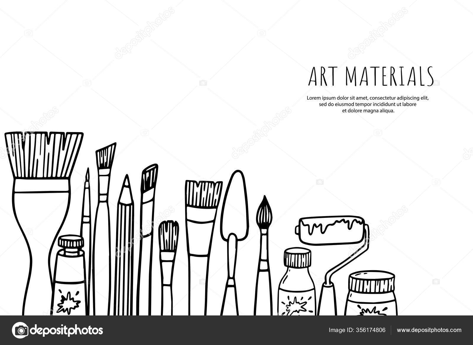 Banner Mit Kunstmaterialien Handgezeichnete Illustration Mit Pinsel Farben  Palette Und Stock-Vektorgrafik von ©AlonaS1984 356174806