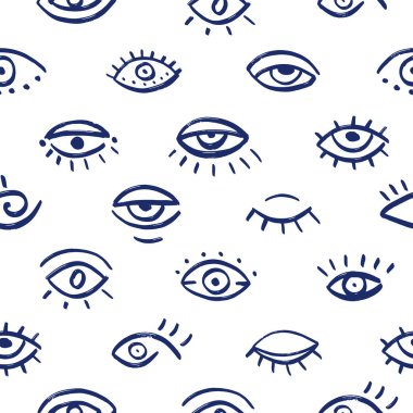 Kusursuz el çizimi gözler. Çeşitli gözlerle karalama vektör çizimi. Grunge Türk şeytani gözleri. 