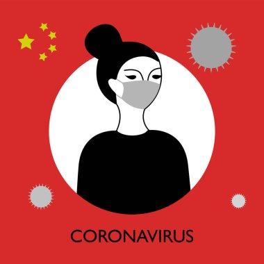 Tıbbi maskeli Çinli kadın. Coronavirus (2019-nCoV) pankart kavramı.