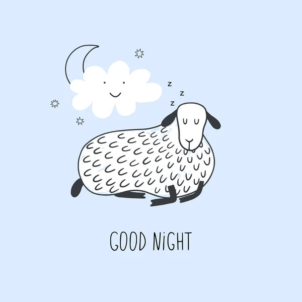 Vector Doodle Illustration Cute Lamb Sweet Dreams Sheep — Stock Vector