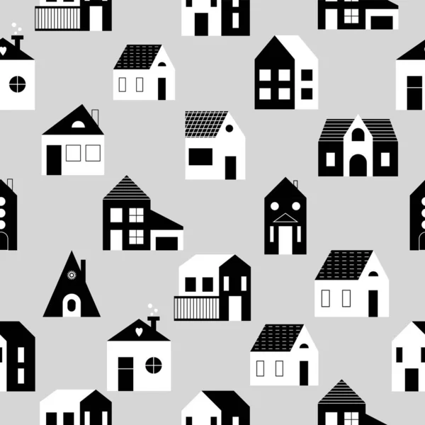 Seamless Pattern Modern Houses Vector Background Various Shapes Buildings Can — Stock Vector