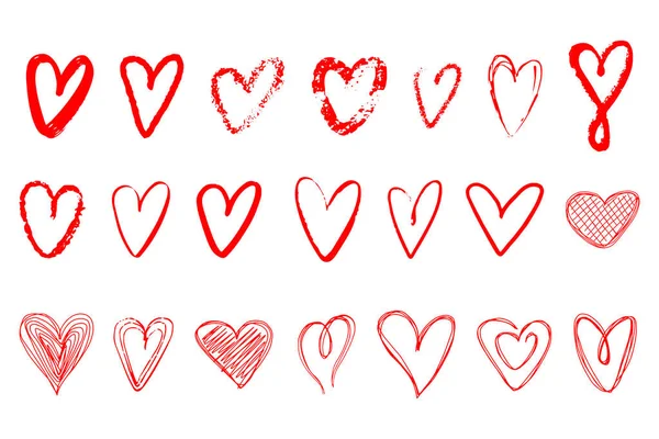 Großer Satz Handgezeichneter Herzen Auf Weißem Hintergrund Doodle Stil Vektorillustration — Stockvektor