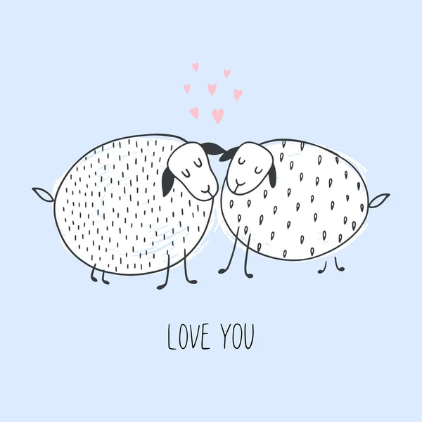 Vector Doodle Illustration Mit Schönen Lamm Happy Valentine Day Card — Stockvektor