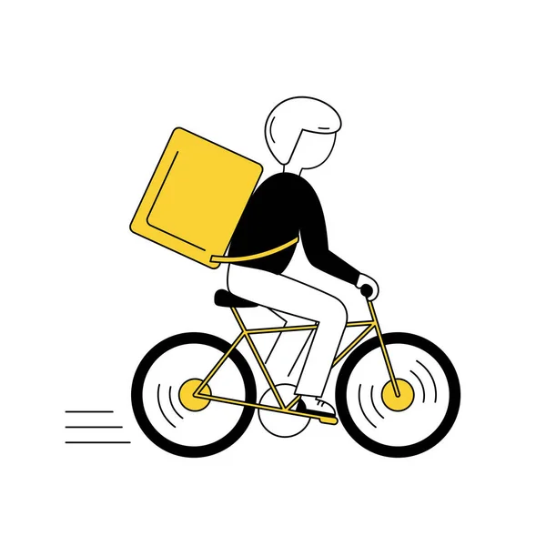 Çevrimiçi Hızlı Teslimat Sipariş Edilmiş Yiyeceklerle Bisiklete Binen Teslimatçı Doodle — Stok Vektör