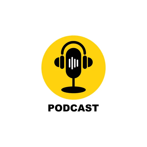 Ícone Podcast Ilustração Plana Com Mesa Estúdio Microfone Fones Ouvido — Vetor de Stock