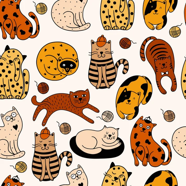 Lindo Patrón Sin Costuras Gatos Ilustración Vectorial Con Gatos Colores — Archivo Imágenes Vectoriales