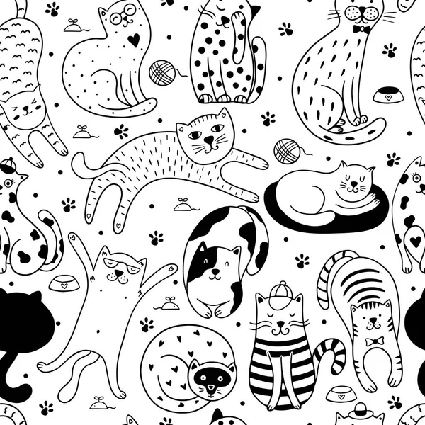 Chats Mignons Motif Sans Couture Illustration Vectorielle Avec Chats Pattes — Image vectorielle