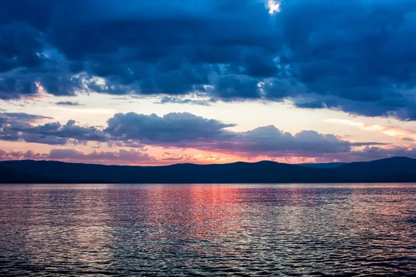 Coucher Soleil Panoramique Sur Lac — Photo