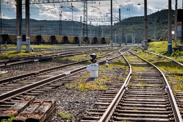 Frakt Järnvägsvagnar Järnvägsstationen — Stockfoto