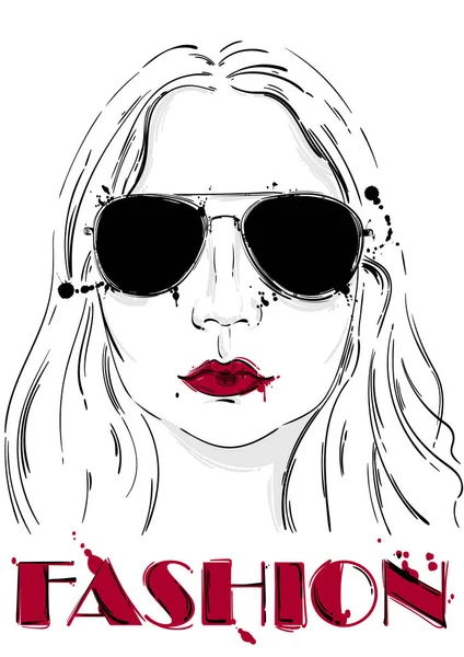 Vektor-Illustration eines Mädchens mit Sonnenbrille — Stockvektor
