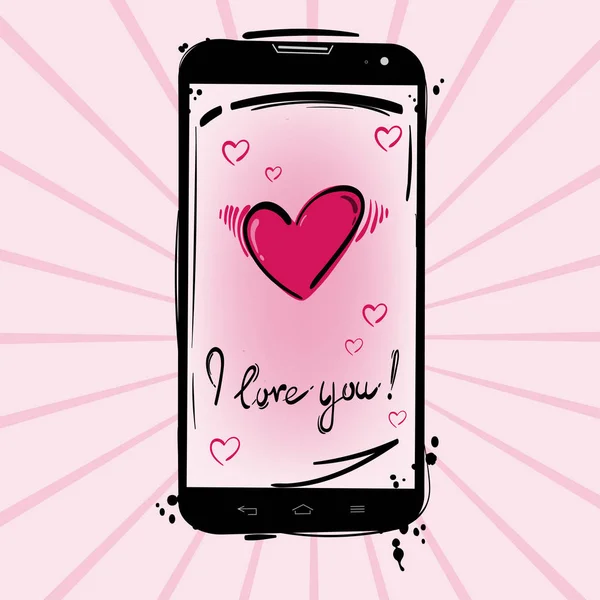 Vector illustration of a mobile phone and a heart. — Stock Vector