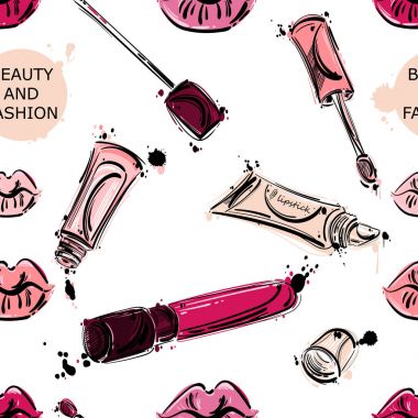 Vektör seamless modeli ile dudak parlatıcısı.
