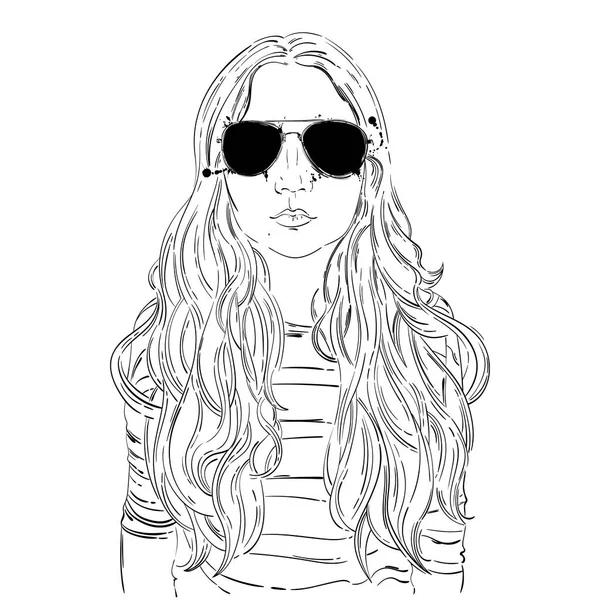 Ilustración vectorial de una niña en gafas de sol. Ilustración de moda — Archivo Imágenes Vectoriales