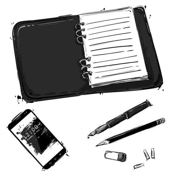 Illustrazione astratta vettoriale con cellulare, notebook, fiocco — Vettoriale Stock