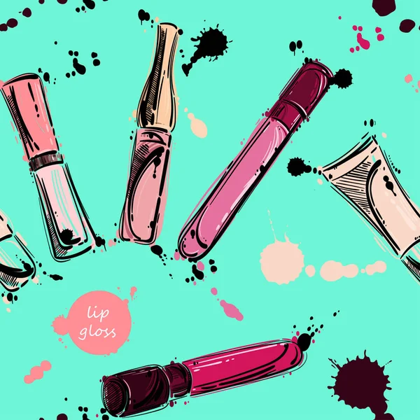 De naadloze patroon vector met lipgloss. — Stockvector