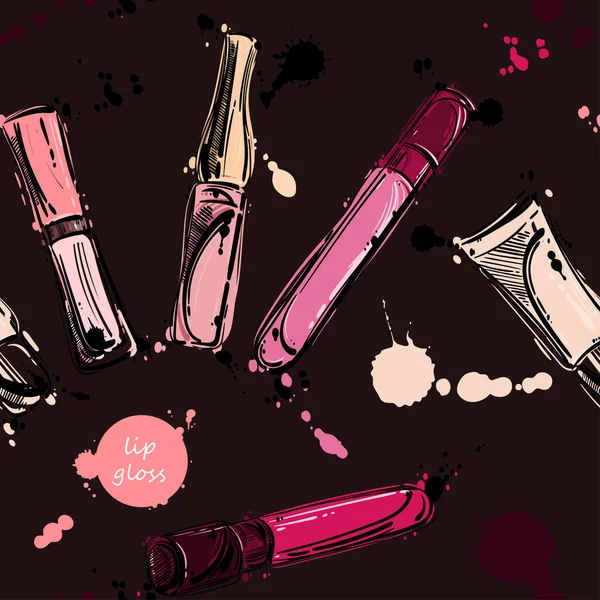 De naadloze patroon vector met lipgloss. — Stockvector