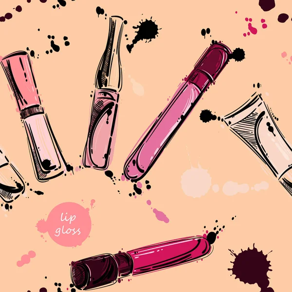 De naadloze patroon vector met lipgloss. — Stockvector