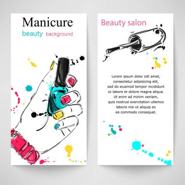 Tırnak cilası ve kozmetik fırça ile soyut illüstrasyon vektör
