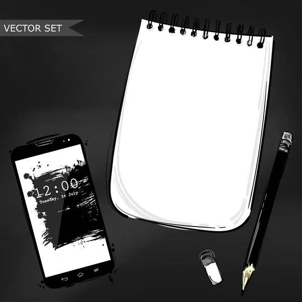 携帯電話、ノート パソコン、スティックとベクトルの抽象的なイラスト — ストックベクタ