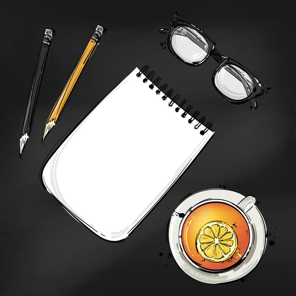 Illustration d’abstract Vector avec un ordinateur portable, lunettes de vue, — Image vectorielle