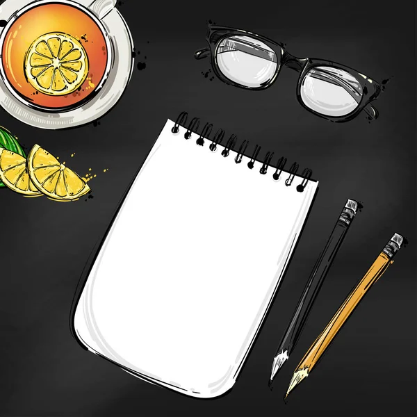 Illustration d’abstract Vector avec un ordinateur portable, lunettes de vue, — Image vectorielle