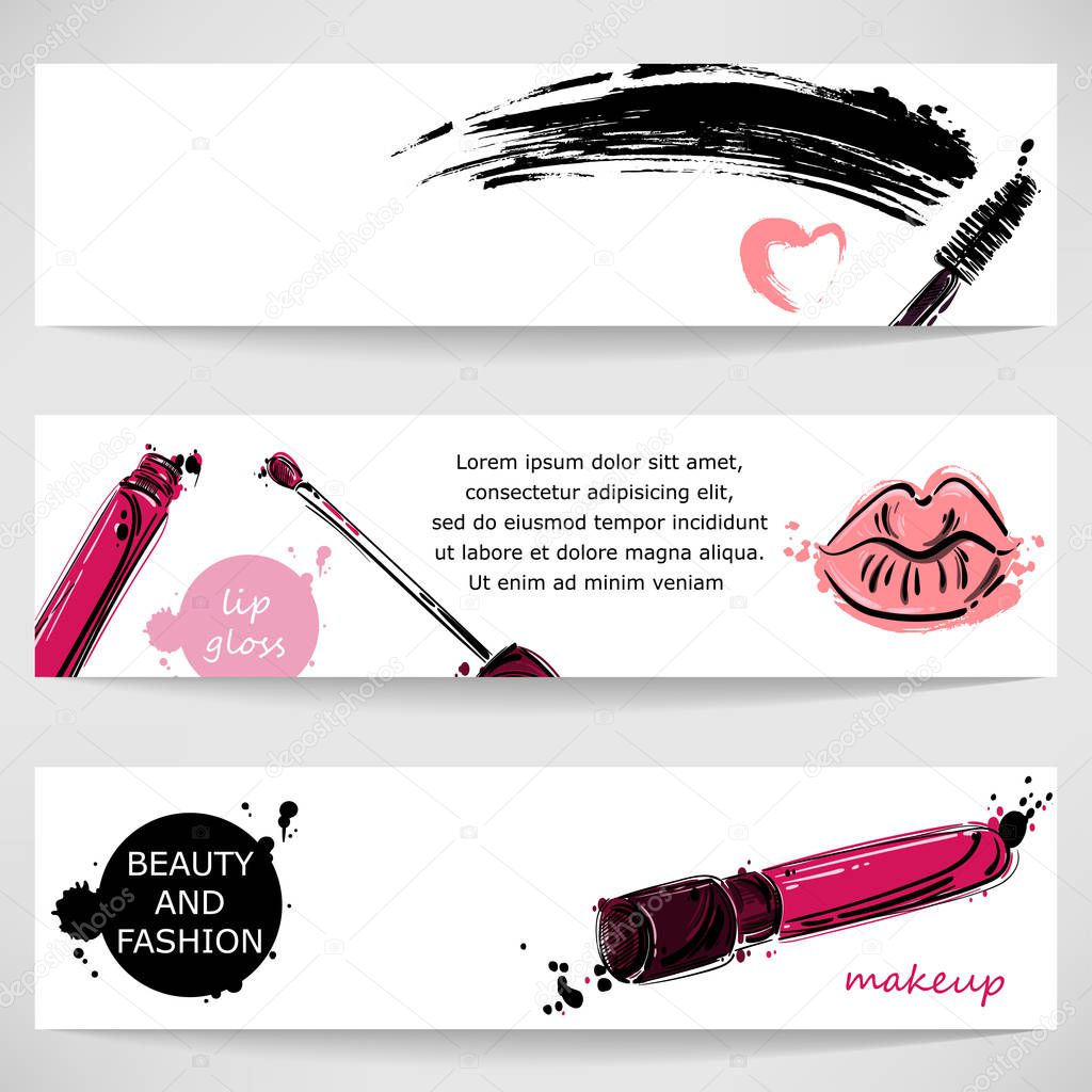 Vector abstract background with glitter for lips and mascara. 