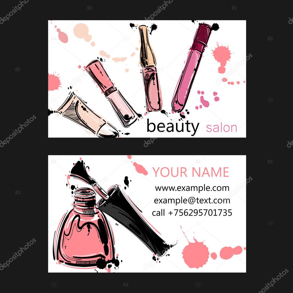 Vector abstract background with nail polish and lip gloss.