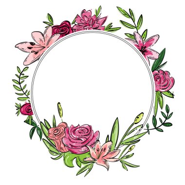 Güller, zambaklar ve yapraklarla özet.