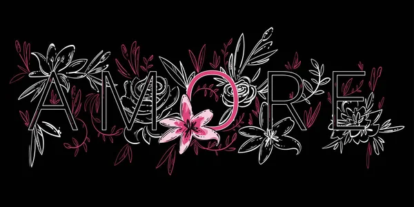 Ilustración Abstracta Vectorial Para Eslogan Amore Flores — Vector de stock