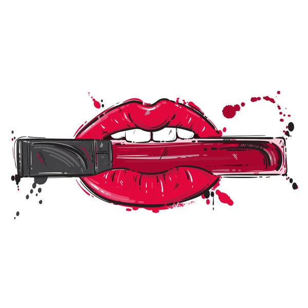 Ilustración Abstracta Vectorial Labios Rojos Femeninos — Vector de stock