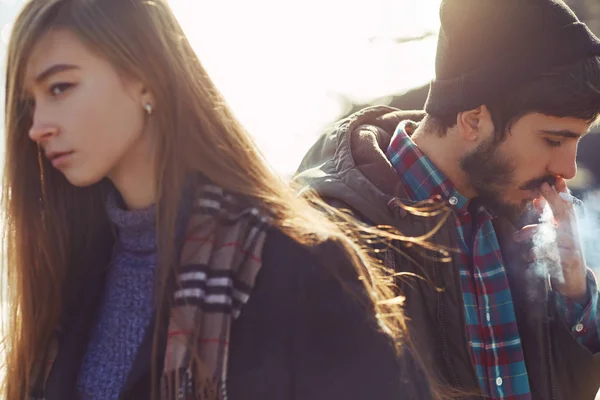 Pareja Joven Equipo Hipster Estilo Moda Amor Mujer Hombre Mar —  Fotos de Stock